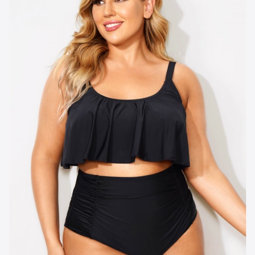 BRAND NEW Black Sexy Scoop Neck High Waist Bikini Set